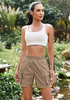 LookbookStore Women Khaki Elastic Waist Hiking Shorts Quick Dry Zipper Pockets Lightweight 5 Inch Inseam Pull On Camping Cargo Shorts