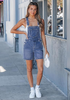LookbookStore Women's Lapis Blue Loose Fit Denim Bib Overalls Baggy Stretchy Shortalls Summer Casual Adjustable
