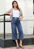 Casual Capri Jeans for Women Wide Leg Elastic Drawstring Waist Cropped Denim Trousers