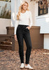 Washed Black High Waist Skinny Jeans with Elastic Waistband for Women Stretch Denim Functional Pockets Comfort Fit Jeggings