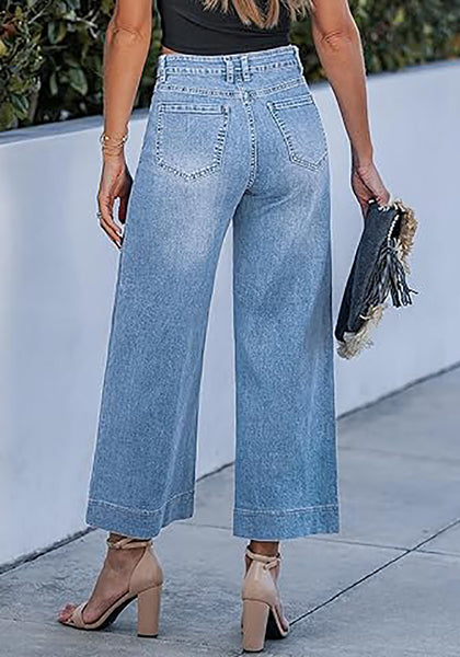 Women's High Waisted Wide Leg Cropped Denim Jeans Fashion Casual Jeans