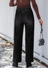 Washed Black Women's High Waisted Wide Leg Jeans with Comfort Stretch and Functional Pockets