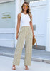 Women’s Striped Wide Leg Pants Causal Elastic High Waist Full Length Trousers with Pockets