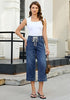 Casual Capri Jeans for Women Wide Leg Elastic Drawstring Waist Cropped Denim Trousers