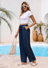 Women's Loose Wide Leg Pants with Hollow Out Side High Waisted Drawstring Elastic Casual Summer Trousers