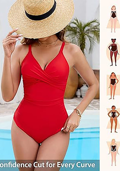 One Piece Swimsuit for Women Front Crisscross Ruched Adjustable Straps Padded Cups Swimming Suits