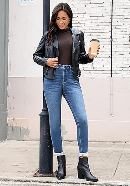 Women's High Waisted Fleece Lined Skinny Jeans Warm Stretch Denim Pants