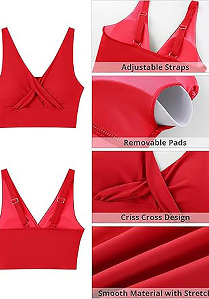 High Stretch Crisscross V Neck Bikini Tops for Women Comfortable Swimsuit Quick Dry Bathing Suit