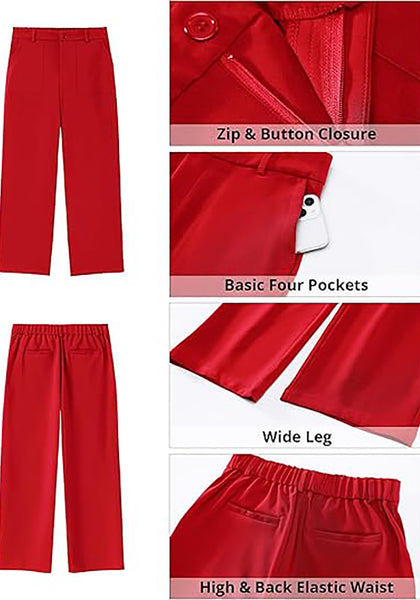 Women's High Waisted Wide Leg Soft Twill Pants Relaxed Fit Patch Pocket Trousers
