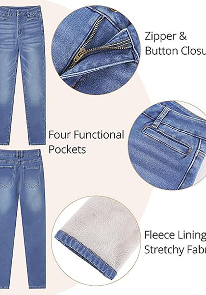 Women's High Waisted Powder Blue Skinny Fleece Lined Denim Jeans