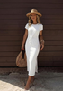 LookbookStore Women Cream White Summer Casual Long Dress, Twist Front Side Slit Short Sleeve Comfy T-Shirt Dress 2026 Beach Vacation