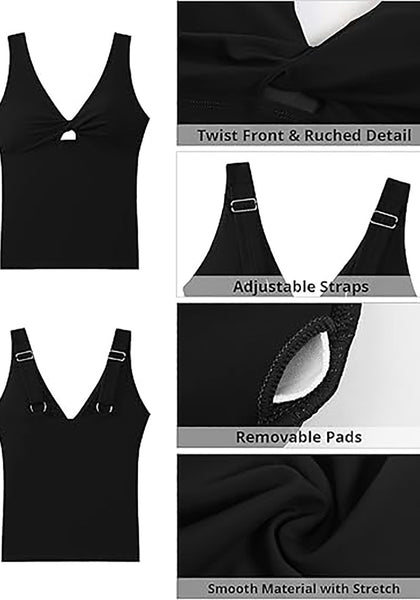 Tankini Tops for Women Twist Front Cutout Adjustable Straps Swimwears Padded Cups Swimwear Swim Top Only
