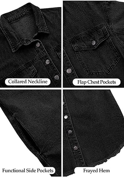True Black Button-Up Oversized Women's Denim Shacket