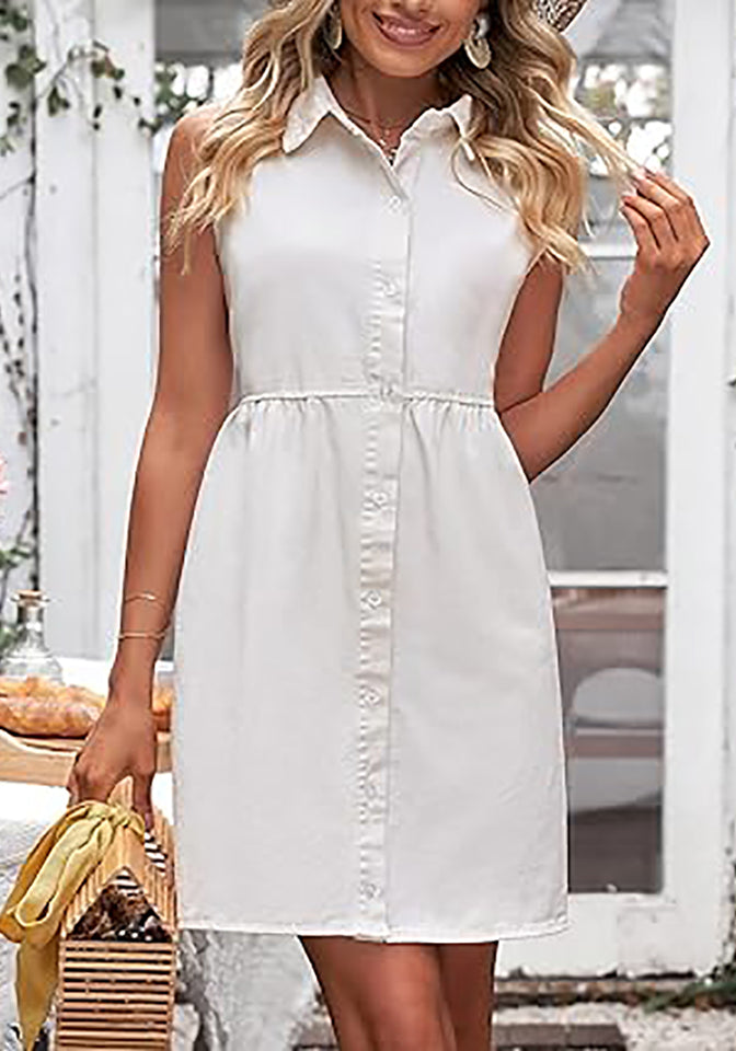 Brilliant White Denim Dress for Women Sleeveless Babydoll Button Down Lookbook Store Brilliant White Denim Dress for Women Sleeveless Babydoll Button Down Lookbook Store