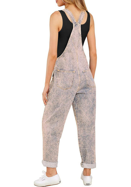 Vintage Pink Women's Casual Stretch Denim Bib Overalls Pants Pocketed Jeans Jumpsuits