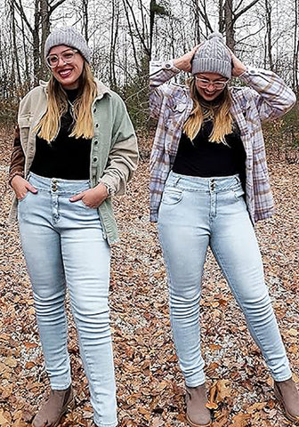 Powder Blue Women's Denim High Waisted Skinny Stretch Fleece-Lined Thermal Leggings