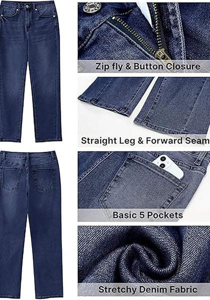 Dark Blue Women's High Waist Jean Regular Fit Slight Stretch Straight Leg Ankle Length Pants