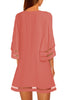 Salmon Women Casual Crewneck Mesh Panel 3/4 Bell Sleeve Loose Tunic Dress