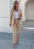 Beige Women's Blazer Set Business Casual Full Fit Blazer Jackets and Straight Pant Suits with Pockets