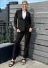 Black Women's Blazer Set Business Casual Full Fit Blazer Jackets and Straight Pant Suits with Pockets