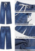 Casual Capri Jeans for Women Wide Leg Elastic Drawstring Waist Cropped Denim Trousers