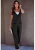 Washed Black Women's Casual Denim Low Scoop Neckline Jumpsuits With Adjustable Shoulder Pocket Cropped Overalls