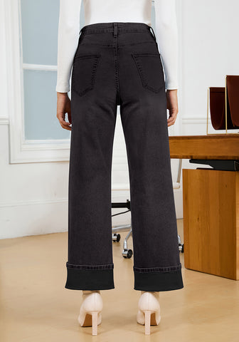 Washed Black Women's Fashionable High Waisted Wide Leg Jeans Casual Jeans Versatile for Commuting