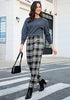Black & White Plaid Palazzo Pants Women High Waist Wide Leg Trousers with Pockets Comfort Fall Winter Vintage Office