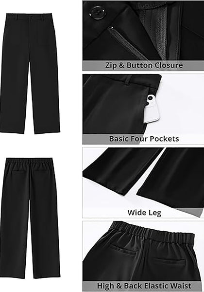 Women's High Waisted Wide Leg Soft Twill Pants Relaxed Fit Patch Pocket Trousers