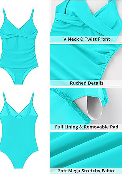 One Piece Swimsuit for Women Front Crisscross Ruched Adjustable Straps Padded Cups Swimming Suits