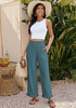 LookbookStore Women Lake High Waist Linen Pants Wide Leg Ruffle Hem Elastic Waist Cropped Ankle Beach Summer Casual Pants