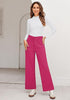 Hot Pink Women's  High Waist Relaxed Fit Wide Leg Cropped Length Style Casual Pants With Pockets