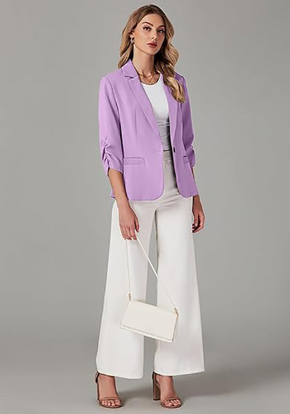 Lavender LookbookStore Women's Crop Sleeves Side Pockets Front Button Short Work Office Blazer Coats