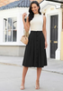 LookbookStore Women Black Pleated Linen Midi Skirt Elastic High Waist A Line Summer Skirt with Pockets