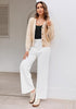 White Women's  High Waist Relaxed Fit Wide Leg Cropped Length Style Casual Pants With Pockets