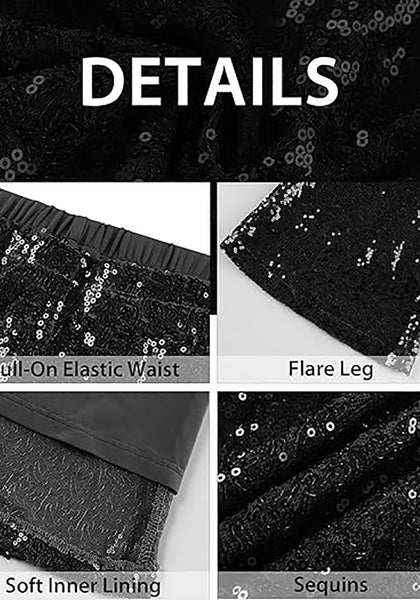 Women's High Shine Wide Leg Trousers Glitter Sequin Evening Pants Clubwear High Waist Glam