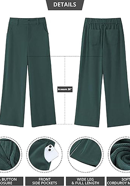 Forest Green Women's Casual High Waist Pocket Polyester Relaxed Fit Wide Leg Pants