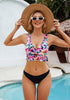 Black Floral Women's Beach Bikini Top Swimsuit Cover Up Floral Printed Wide Adjustable Strap-Tops