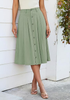 LookbookStore Women Sage Green Pleated Linen Midi Skirt Elastic High Waist A Line Summer Skirt with Pockets