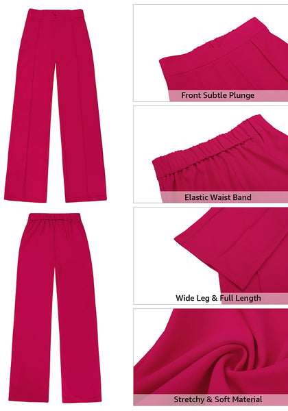 Hot Pink Women's Stretch Business Casual High Waisted Work Office Wide Leg Trouser Pants