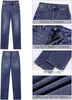 Dark Atlantic Blue High Waist Denim Pants Straight Leg Comfort Stretch Jeans Full Length Jeans with Pockets Casual