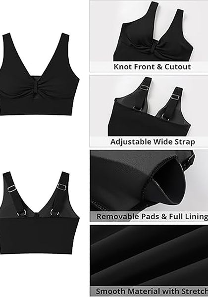 Women's Cropped Tankini Top Bow Knot Cut out Ruched Bikini