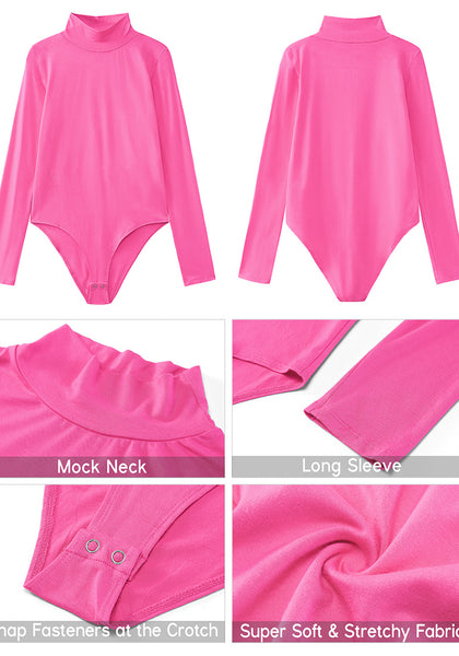 Hot Pink Women's Basic Long Sleeve Turtleneck Body Suits Jumpsuits