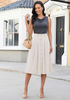 LookbookStore Women Beige Pleated Linen Midi Skirt Elastic High Waist A Line Summer Skirt with Pockets