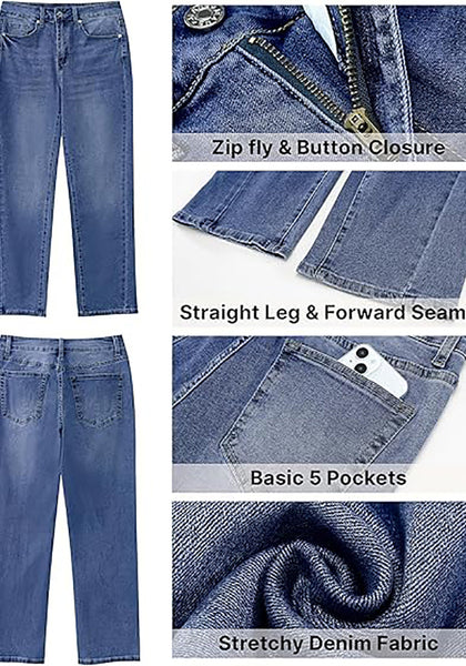 Classic Blue Women's High Waist Jean Regular Fit Slight Stretch Straight Leg Ankle Length Pants