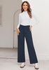 Navy Blue Women's  High Waist Relaxed Fit Wide Leg Cropped Length Style Casual Pants With Pockets