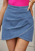 Medium Blue Tulip Ruched Denim Mini Skirt