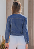 LookbookStore Women Classic Blue Denim Jacket Crew Neck Button Front Utility Pockets Relaxed Fit Casual Daily Wear Staple