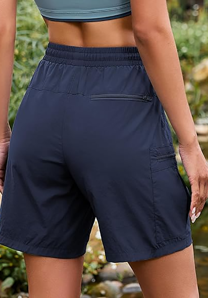 LookbookStore Women's Navy Blue 7 Inch High Waisted Cargo Shorts, Lightweight Quick Dry Hiking Golf Summer Casual Outdoor Shorts with Pockets