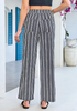 LookbookStore Navy Blue Stripe High Waisted Wide Leg Pants for Women Drawstring Waist Casual Comfort Pants